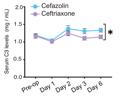 Ceftriaxone抑制C3上調(diào)、維持PF4水平，發(fā)揮認知保護作用